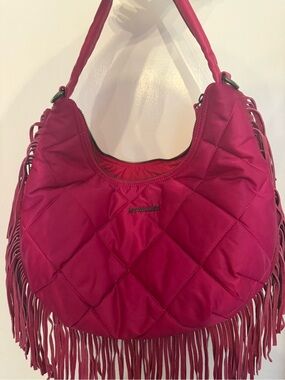 MZ Wallace Fuchsia Quilted Fringe Hobo Crossbody Bag